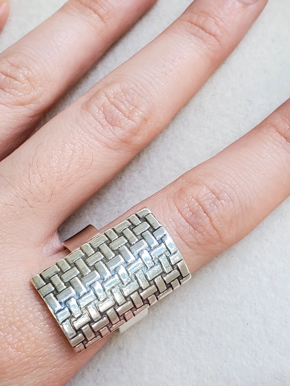 Sterling Silver Basketweave Statement Ring | Size 8 | 11.12 g